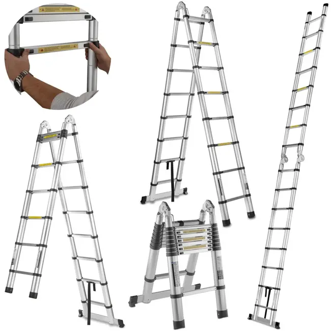GEKO Telescopische aluminium ladder - 5 meter - 150 kg draagvermogen - Verstelbaar en inklapbaar