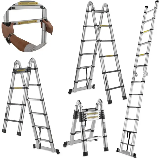 GEKO Telescopische ladder - aluminium - 3,8 m - 150 kg draagvermogen - flexibel verstelbaar