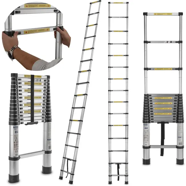 GEKO Telescopische ladder - aluminium - 4,4 m - 150 kg draagvermogen - compact opvouwbaar