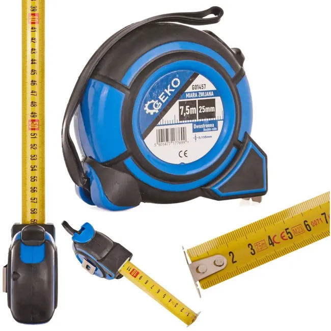 GEKO Dubbelzijdige meetlint - 7,5m x 25mm - Schokbestendige behuizing - Blauw-Zwart - 6 stuks