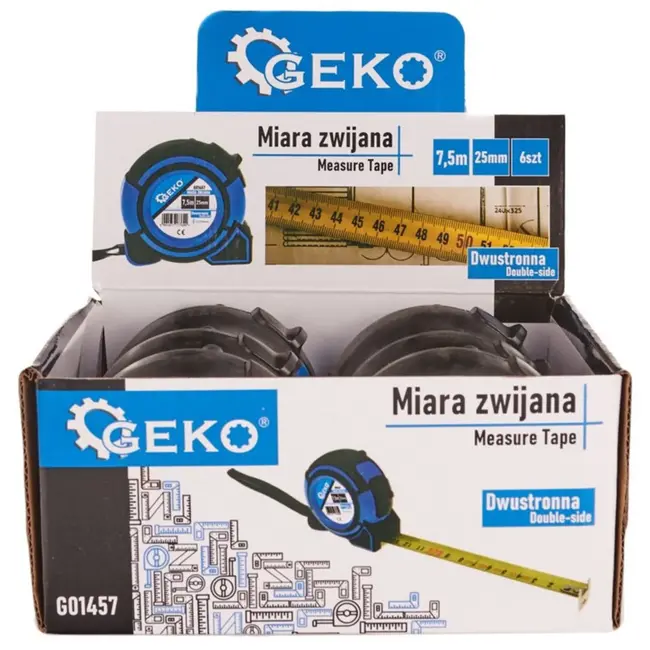 GEKO Dubbelzijdige meetlint - 7,5m x 25mm - Schokbestendige behuizing - Blauw-Zwart - 6 stuks