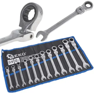GEKO 12-delige flexibele ratelsleutelset - CrV staal - 8-19 mm - Inclusief opbergetui