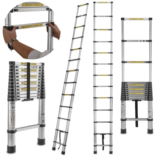 GEKO Telescopische ladder - aluminium - 3,8 m - draagkracht 150 kg