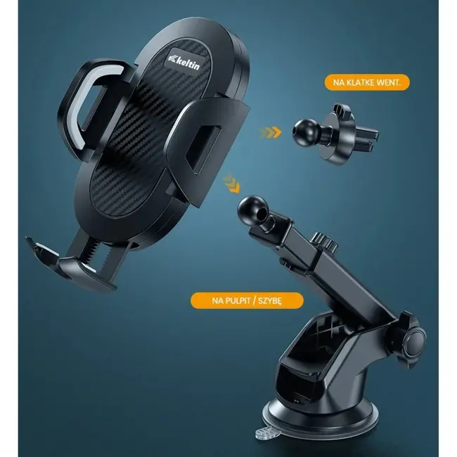 Keltin 3-in-1 telefoonhouder - telescopische arm - 360° draaibaar - zwart