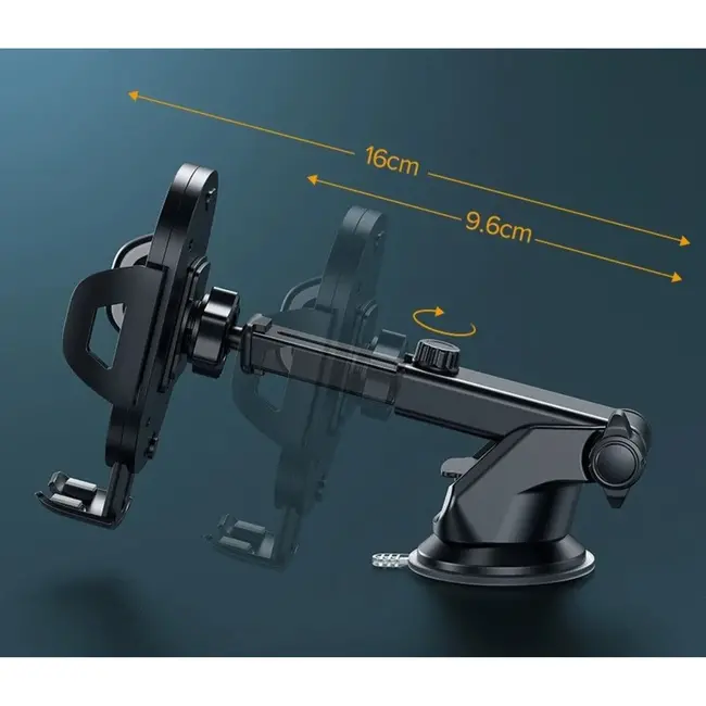 Keltin 3-in-1 telefoonhouder - telescopische arm - 360° draaibaar - zwart