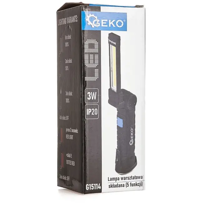 GEKO Opvouwbare LED-werkplaatslamp - 5 functies - Magnetisch - Compact ontwerp