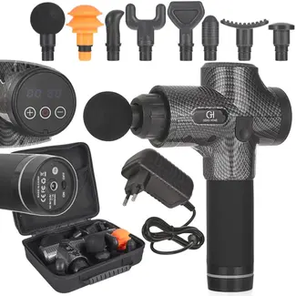 GEKO Massage gun - 8 opzetstukken - 100W - 30 snelheden - 2400mAh batterij - Ergonomisch ontwerp