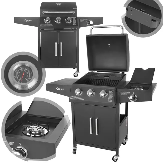 GEKO Gasbarbecue - 4 branders - 11,6 kW - met opbergruimte en wielen