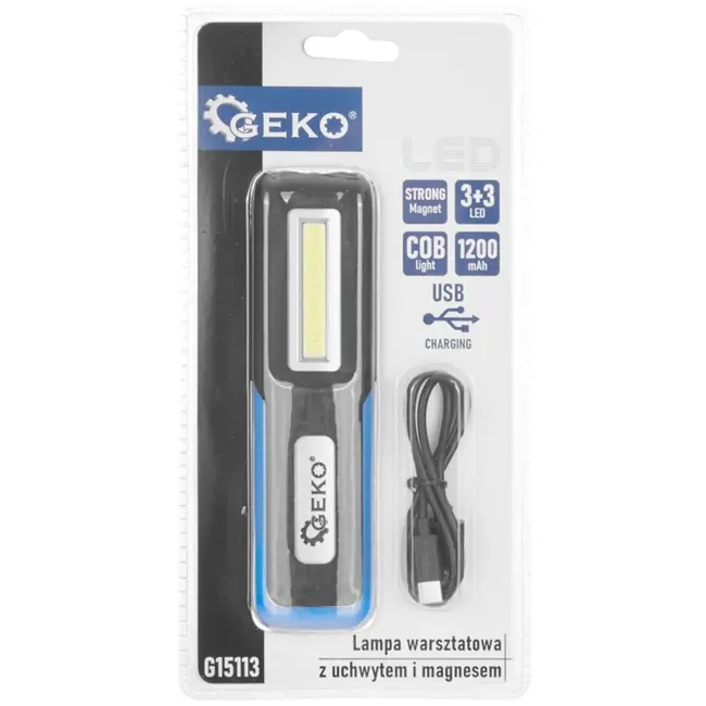 GEKO Oplaadbare werkplaatslamp - 3W COB LED - Magnetische bevestiging - 1200mAh batterij - Flexibele positionering