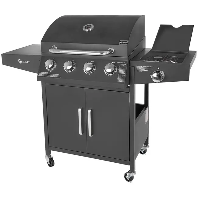 GEKO Gasbarbecue - 5 branders - krachtige 15kW - veelzijdig grillen - mobiel en stabiel