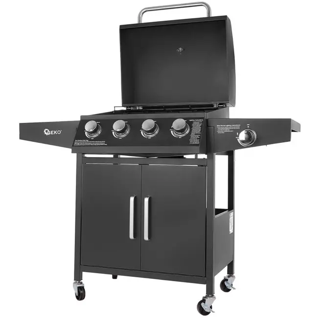 GEKO Gasbarbecue - 5 branders - krachtige 15kW - veelzijdig grillen - mobiel en stabiel