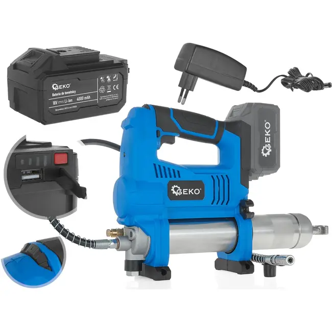 GEKO Draadloze vetspuit - 18V - Variabele snelheid - LED-licht - 4.0 Ah batterij inbegrepen