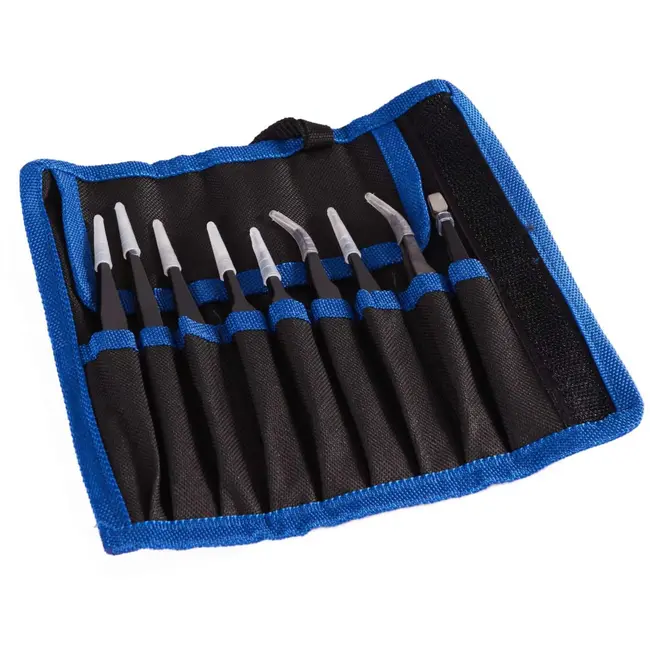 GEKO Metalen precisiepincet set - 9 stuks - Diverse vormen en maten - Inclusief stevige opbergcase