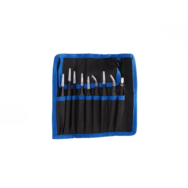 GEKO Metalen precisiepincet set - 9 stuks - Diverse vormen en maten - Inclusief stevige opbergcase