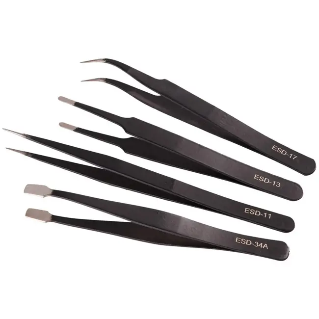 GEKO Metalen precisiepincet set - 9 stuks - Diverse vormen en maten - Inclusief stevige opbergcase