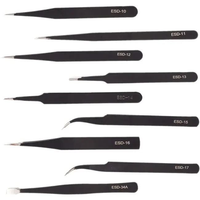 GEKO Metalen precisiepincet set - 9 stuks - Diverse vormen en maten - Inclusief stevige opbergcase