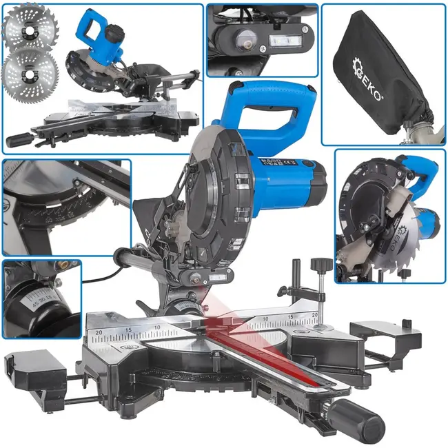 GEKO Krachtige verstekzaag - 1700W motor - 210mm blad - Lasergeleiding - LED-verlichting - Diepteregeling