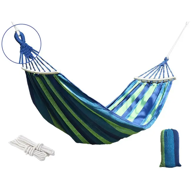 Keltin Tweepersoons tuin hangmat - houten stabilisator - 190x150 cm - 200 kg - blauw/groen