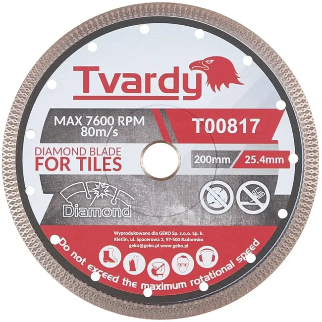 Tvardy Diamantschijf - Gesloten Rand - 200 mm - Voor Hardsteen en Tegels