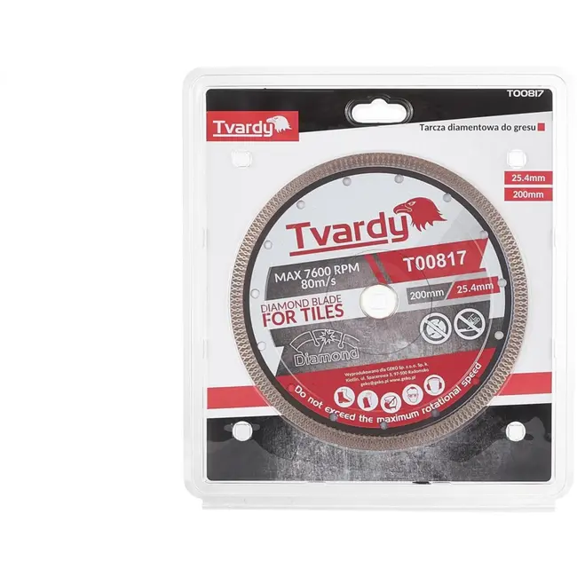 Tvardy Diamantschijf - Gesloten Rand - 200 mm - Voor Hardsteen en Tegels