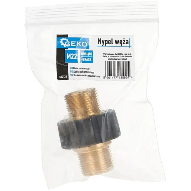 GEKO Messing slangnippel - M22 schroefdraad - Corrosiebestendig - Voor hogedrukslangen