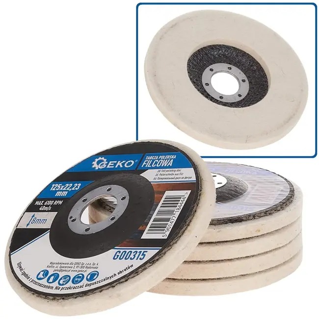 GEKO Vilt polijstschijf - 125 mm - Voor metaalbewerking en meer - 5 stuks