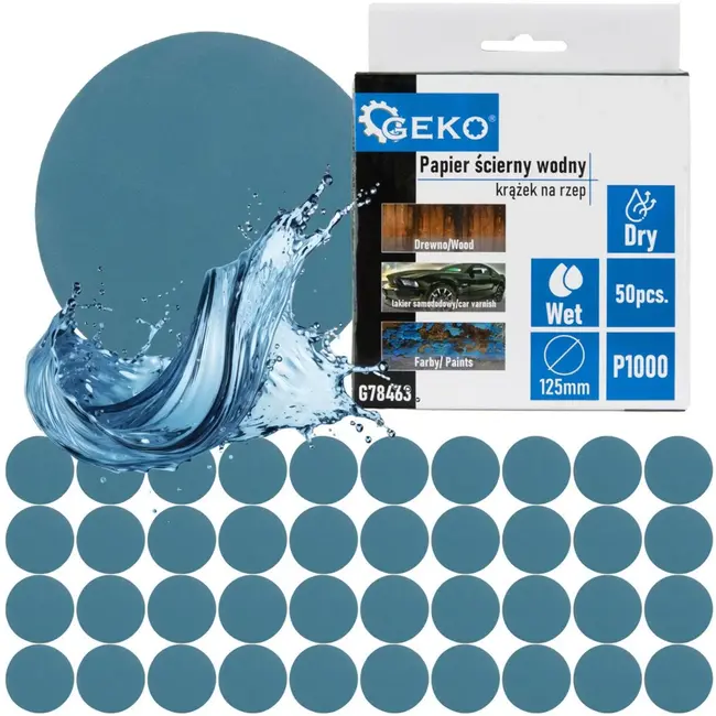 GEKO Waterproof schuurpapier schijf - 125 mm - P1000 - nat en droog schuren - 50 stuks