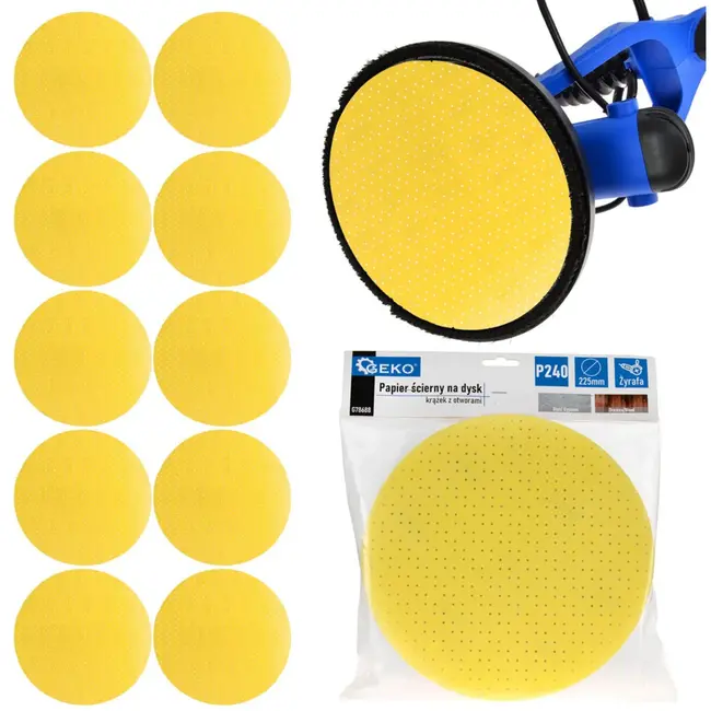 GEKO Aluminiumoxide schuurdisc - 225mm - P240 korrel - Geel - 10 stuks