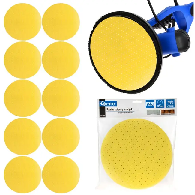 GEKO Aluminium oxide schijf - 225mm - P220 korrel - Geel - 10 stuks