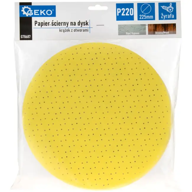 GEKO Aluminium oxide schijf - 225mm - P220 korrel - Geel - 10 stuks