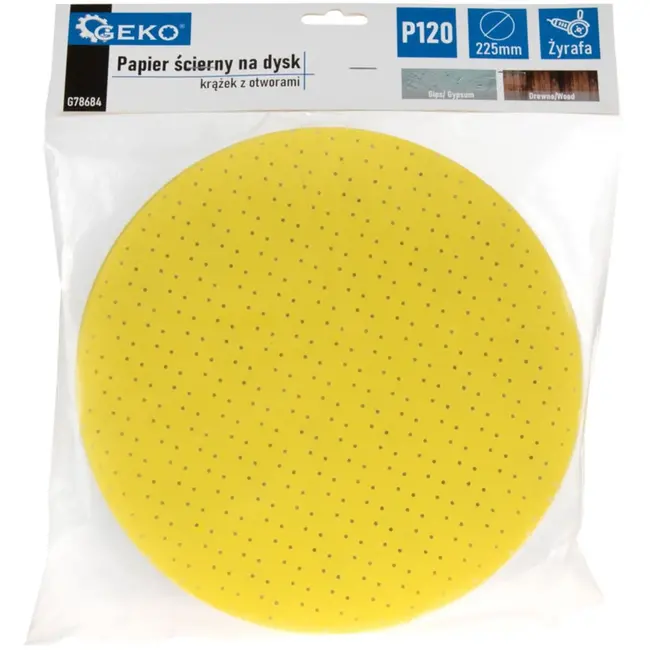 GEKO Schuurdisc - Aluminiumoxide - 225mm - P120 - Geel - 10 stuks