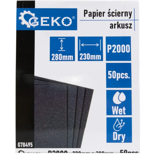 GEKO Waterproof schuurpapier - fijn korrel P2000 - 230x280 mm - nat en droog gebruik - 50 stuks