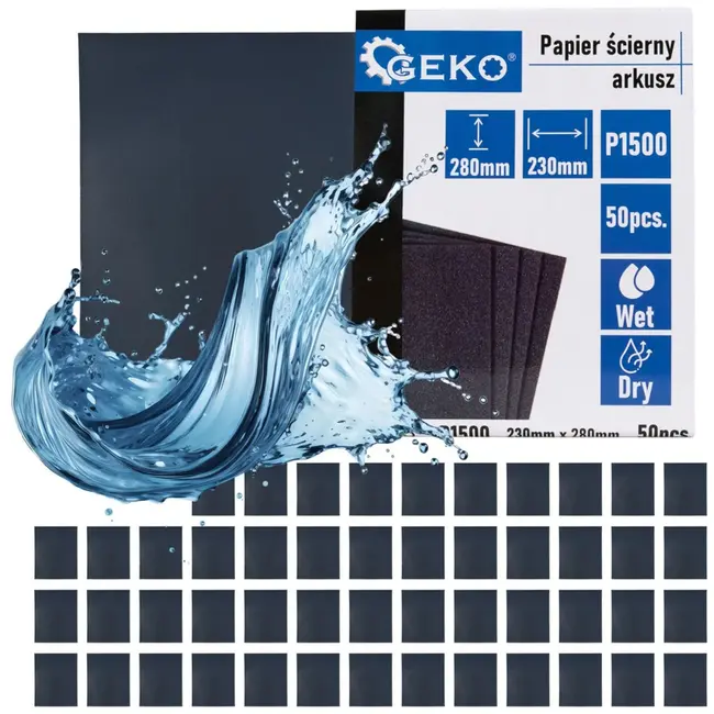 GEKO Waterproof schuurpapier - P1500 - 230x280mm - Voor nat en droog gebruik - 50 stuks
