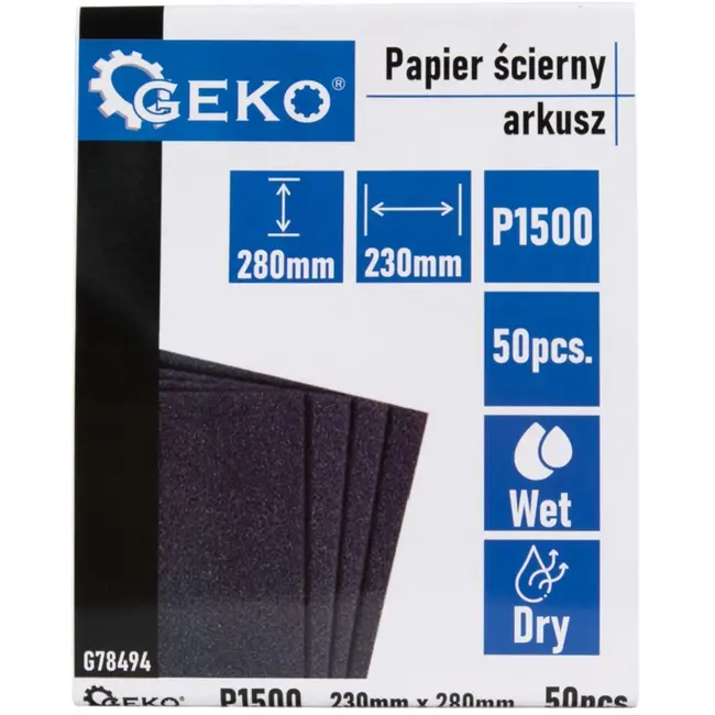 GEKO Waterproof schuurpapier - P1500 - 230x280mm - Voor nat en droog gebruik - 50 stuks