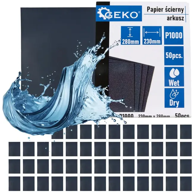 GEKO Waterproof schuurpapier - P1000 korrel - 230x280mm - Droog en nat gebruik - 50 stuks