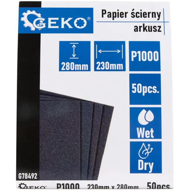 GEKO Waterproof schuurpapier - P1000 korrel - 230x280mm - Droog en nat gebruik - 50 stuks