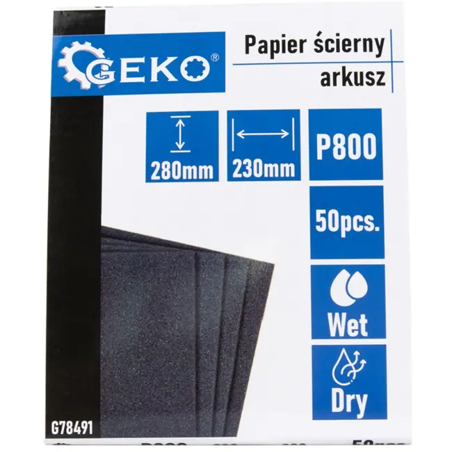 GEKO Waterproof schuurpapier - P800 - 230x280mm - Voor nat en droog gebruik - 50 stuks
