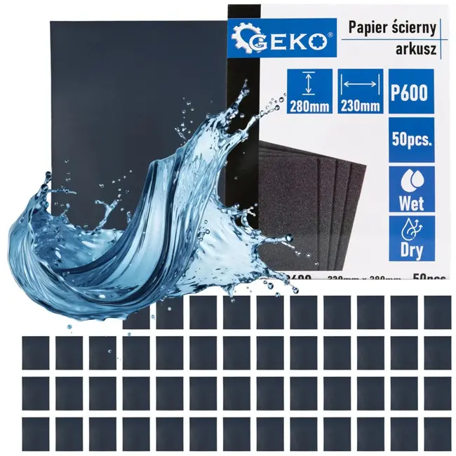 GEKO Waterproof schuurpapier - P600 korrel - 230x280mm - Droog en nat gebruik - 50 stuks