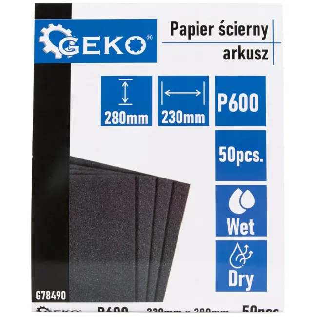 GEKO Waterproof schuurpapier - P600 korrel - 230x280mm - Droog en nat gebruik - 50 stuks