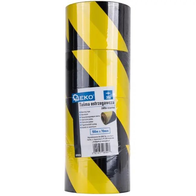 GEKO Waarschuwingslint - Geel/Zwart - 100 m x 7 cm - 30 micron - 4 stuks