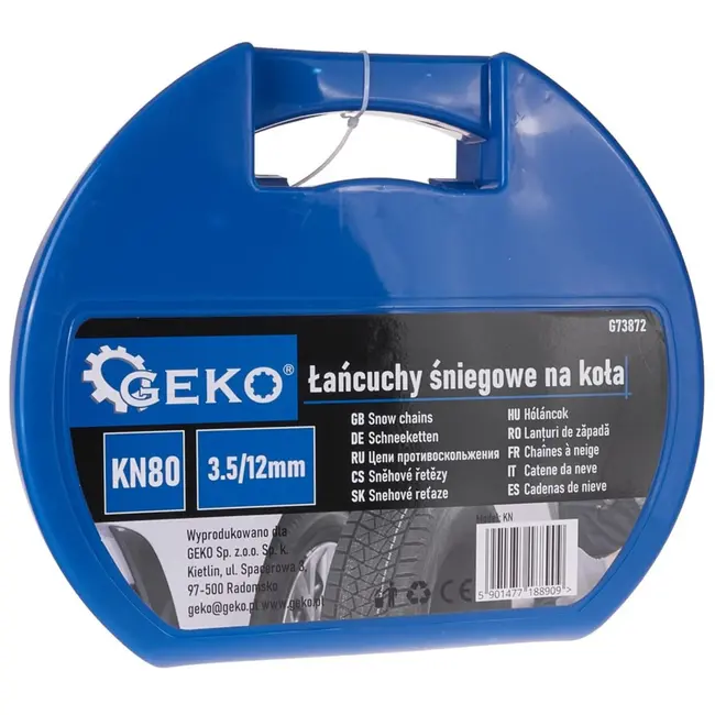 GEKO Sneeuwkettingen - KN80 - Vierkante Stalen Schakels - 12 mm Hoogte - Voor Eén As