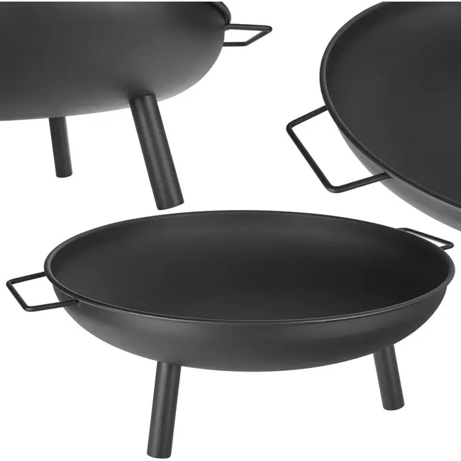 GEKO Houtgestookte vuurkorf - Weerbestendig staal - Modern zwart - 58 cm - Met handgrepen