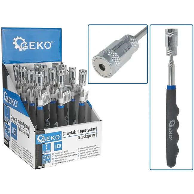 GEKO Telescopische grijper - magnetisch - LED licht - 80 cm - 12 stuks