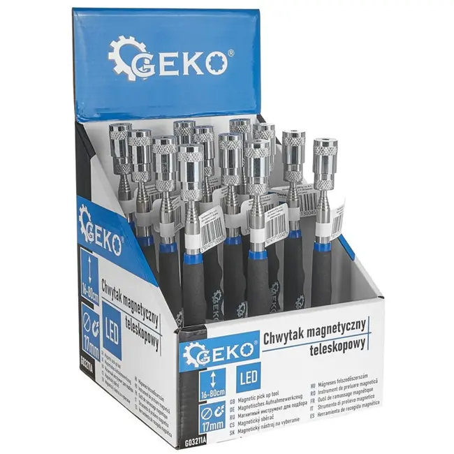GEKO Telescopische grijper - magnetisch - LED licht - 80 cm - 12 stuks
