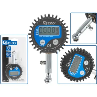 GEKO Digitale bandenspanningsmeter - LCD display - 45° draaibare kop - Meeteenheden in bar en kPa