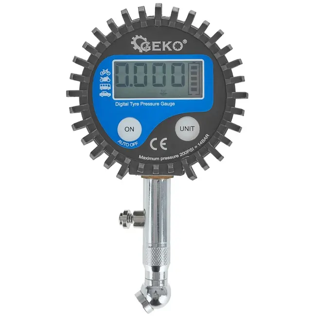 GEKO Digitale bandenspanningsmeter - LCD display - 45° draaibare kop - Meeteenheden in bar en kPa