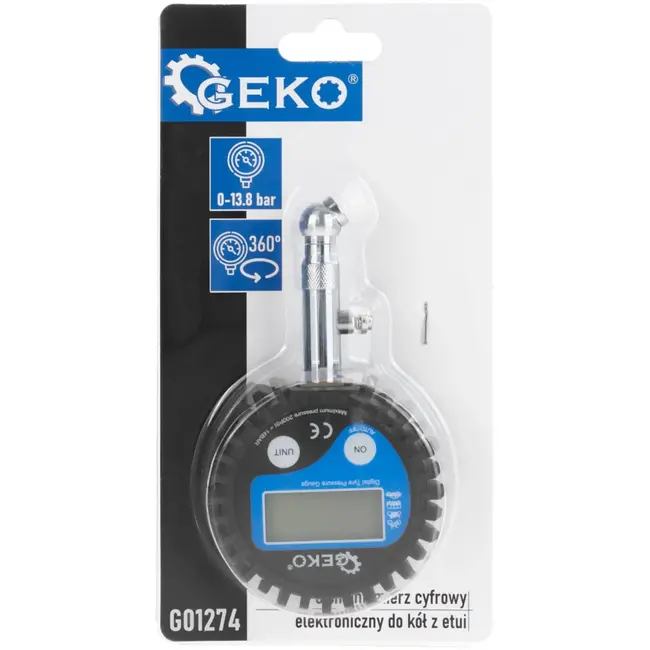 GEKO Digitale bandenspanningsmeter - LCD display - 45° draaibare kop - Meeteenheden in bar en kPa