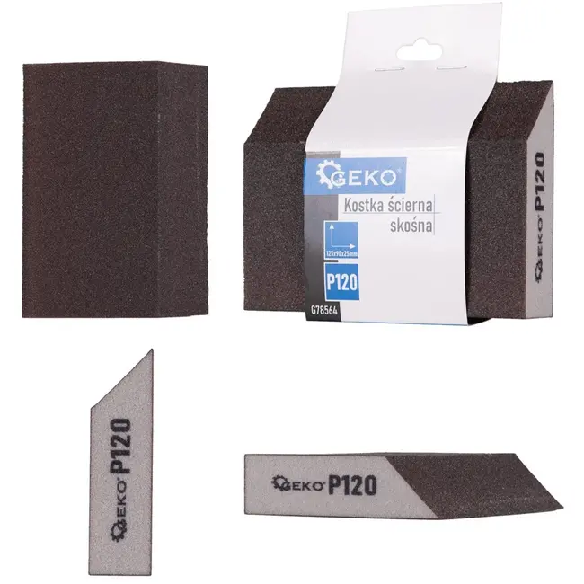 GEKO Schuurblok met schuine kant - 125x90x25 mm - P120 korrel - Ergonomisch ontwerp
