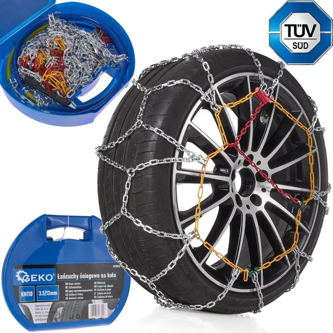 GEKO Sneeuwkettingen - 12 mm Hoogte - Vierkante Schakels - Voor Eén As - 3,5 mm Breedte