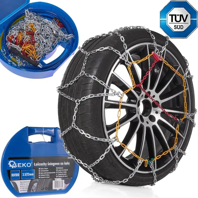GEKO Sneeuwkettingen - 12 mm Hoogte - Vierkante Schakels - Voor Eén As - 3,5 mm Breedte